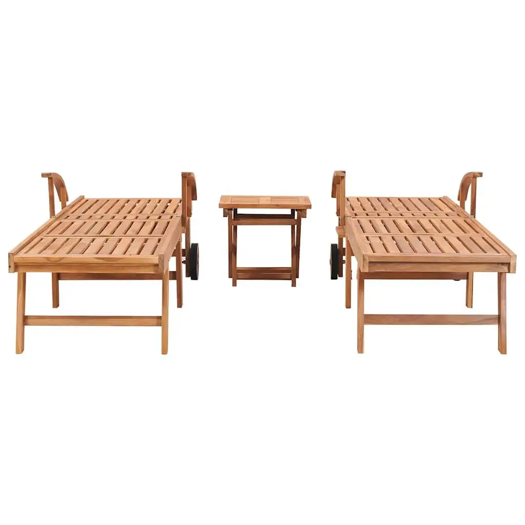 Sun Lounger Set 2 pcs with Table Teak Wood Outdoor Garden Patio Furniture