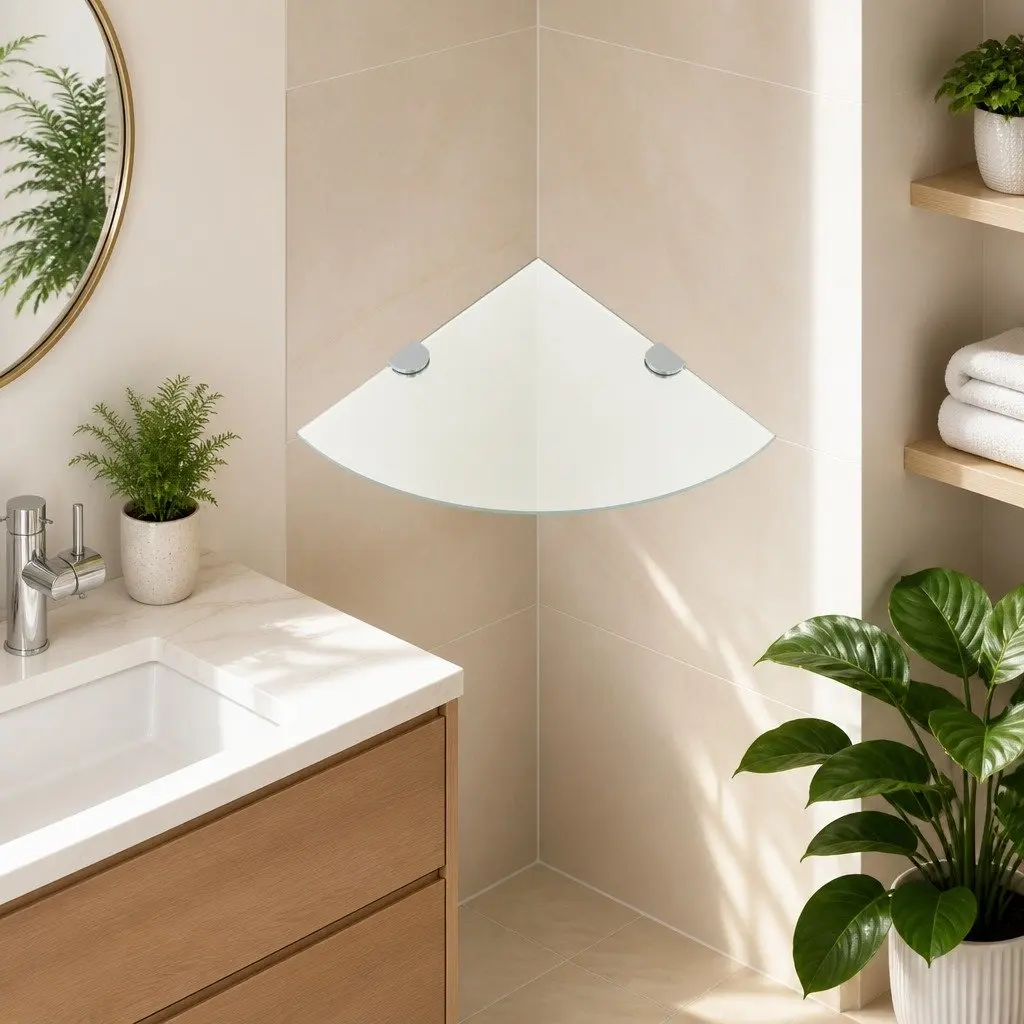 Corner Shelves 2pcs Glass Wall Shelf Chrome Supports 25x25cm Bathroom Kitchen