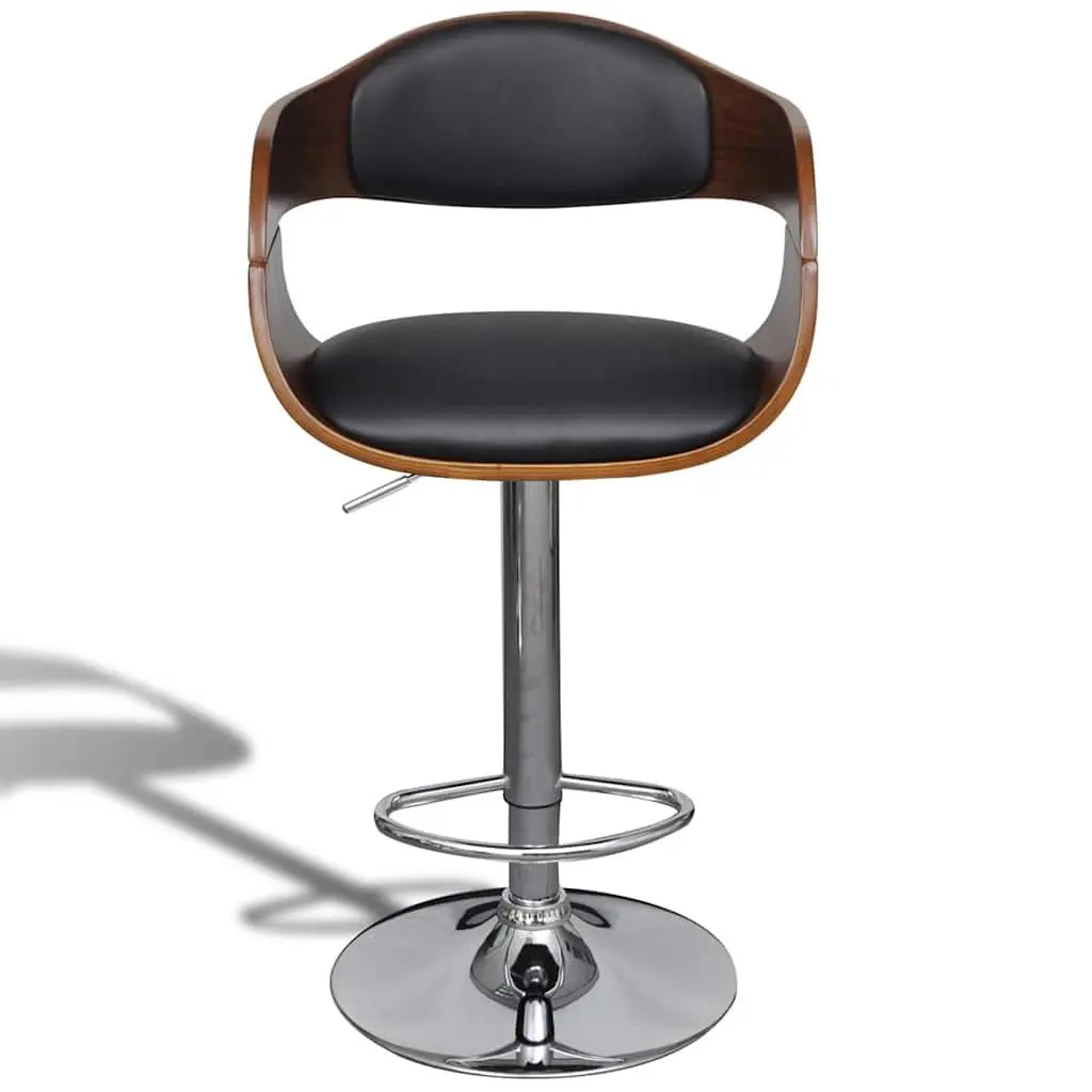 Bar Stools Set of 2 Black Bent Wood Faux Leather Height Adjustable Footrest