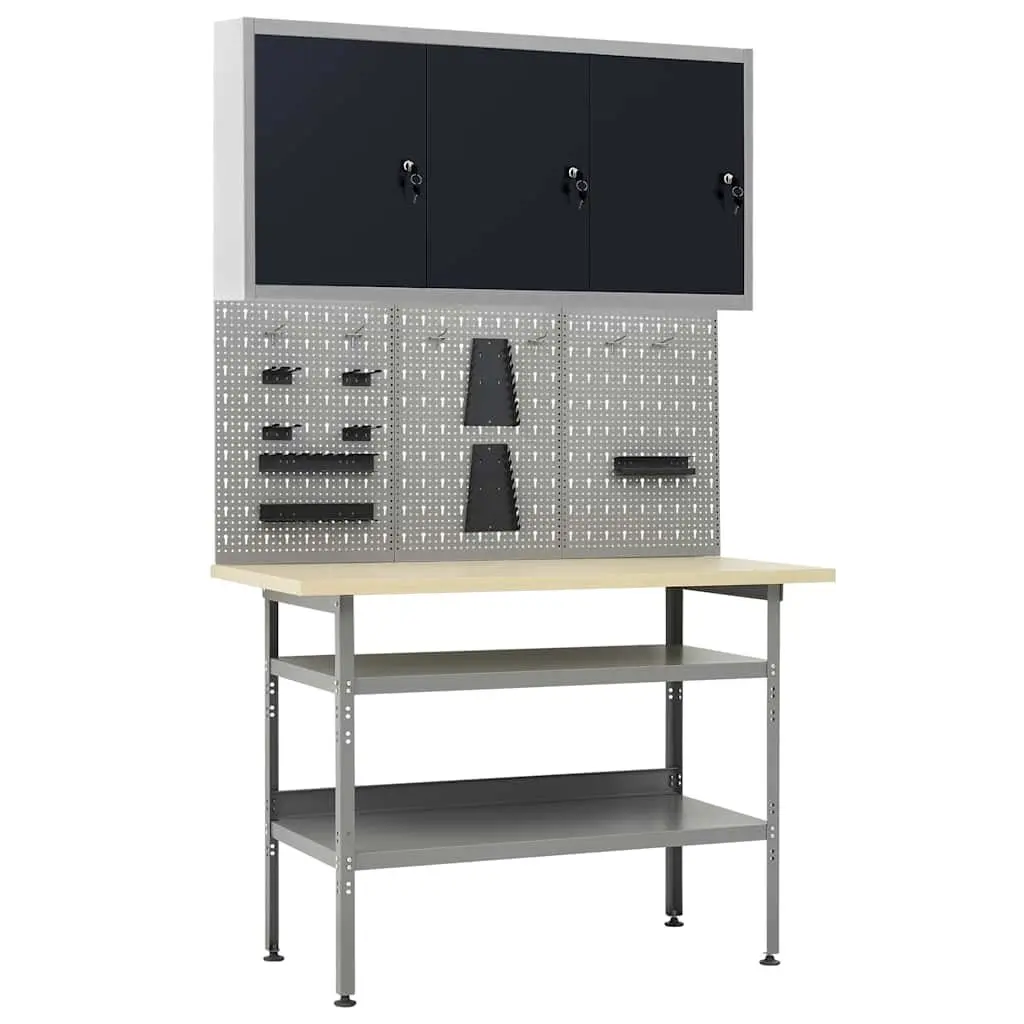 Grey Workbench and Wall Cabinet for Safe Storage