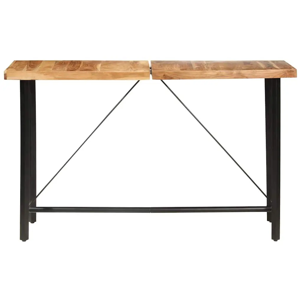 Industrial Style Bar Set 9 Piece Brown Solid Wood Kitchen Dining Furniture with Leather and Canvas Stools