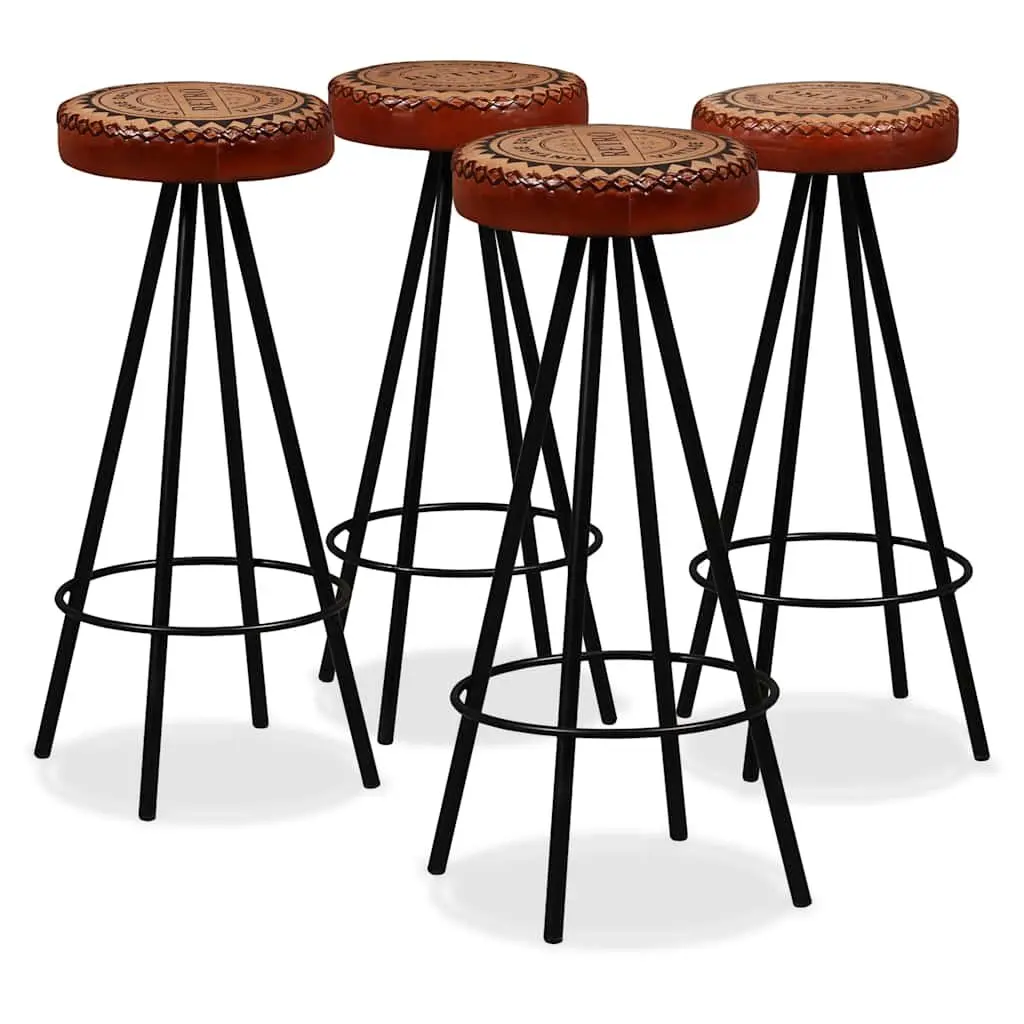 Industrial Style Bar Set 9 Piece Brown Solid Wood Kitchen Dining Furniture with Leather and Canvas Stools
