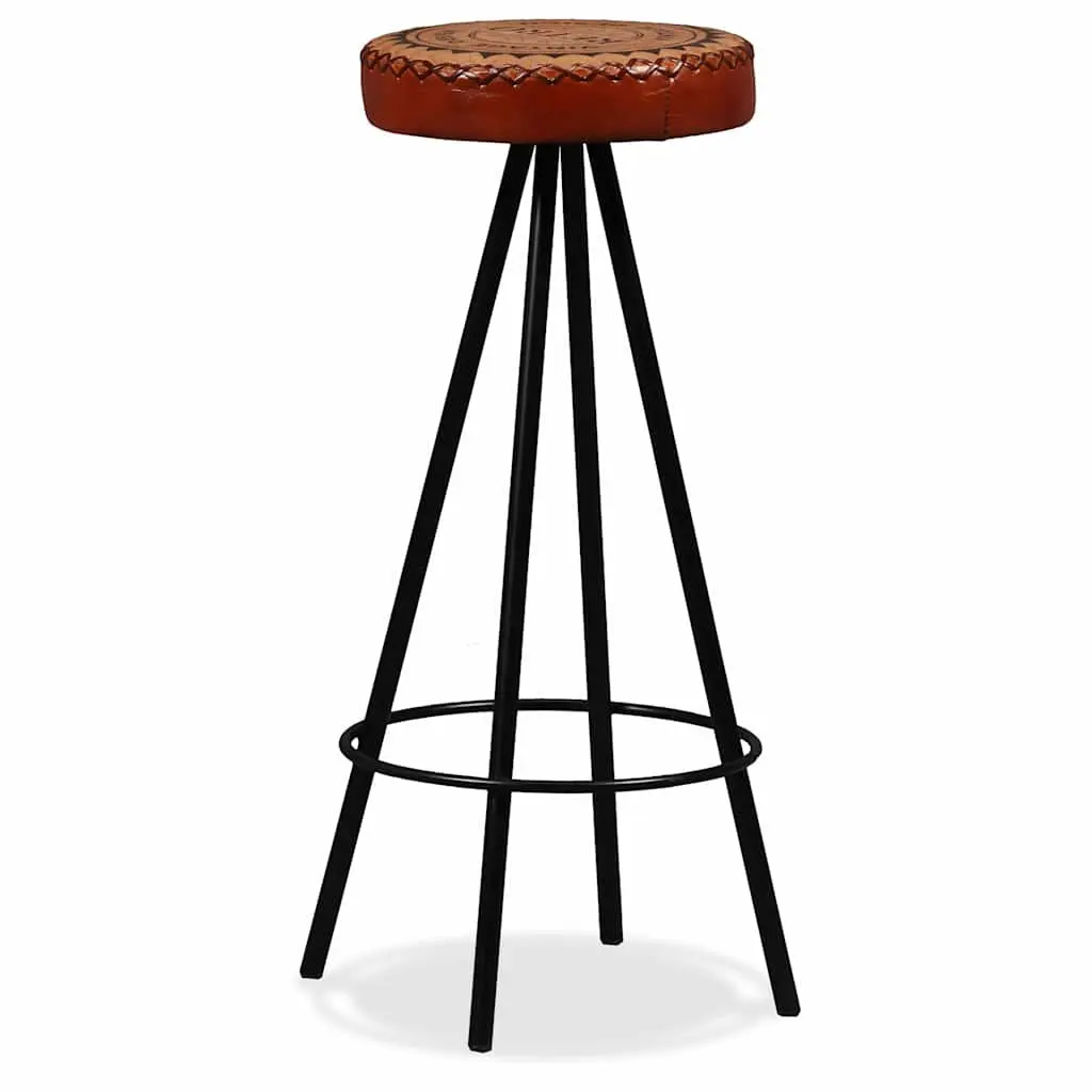 Industrial Style Bar Set 9 Piece Brown Solid Wood Kitchen Dining Furniture with Leather and Canvas Stools
