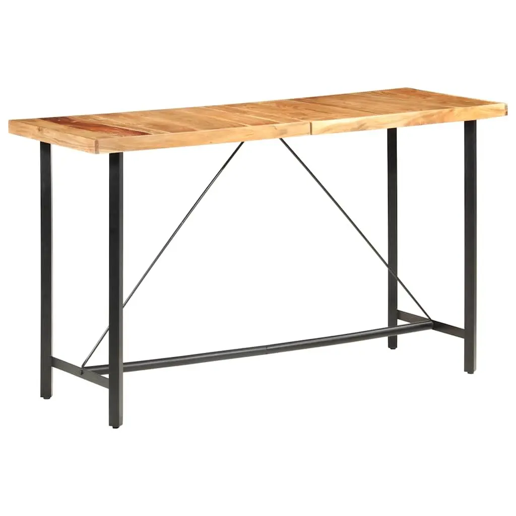 Industrial Style Bar Set 9 Piece Brown Solid Wood Kitchen Dining Furniture with Leather and Canvas Stools