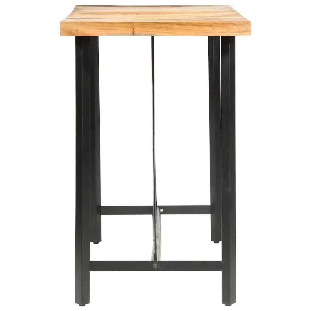 Industrial Style Bar Set 9 Piece Brown Solid Wood Kitchen Dining Furniture with Leather and Canvas Stools