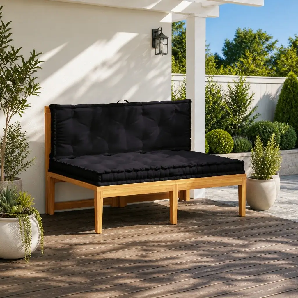 Pallet Floor Cushions Outdoor Padding 2 Piece Black Cotton