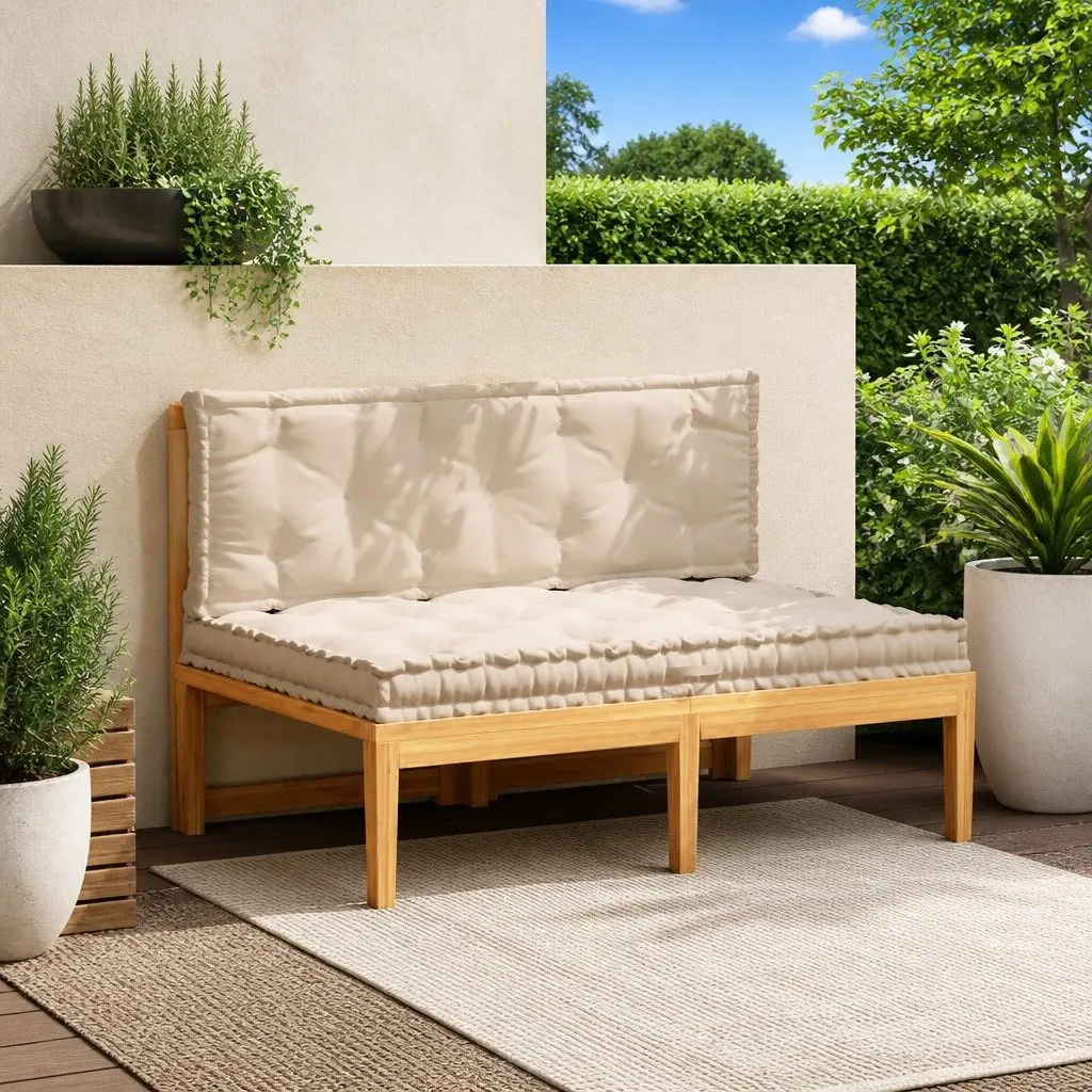 Pallet Floor Cushions Outdoor Garden Sofa Seat Pad 2 Piece Set Beige Cotton