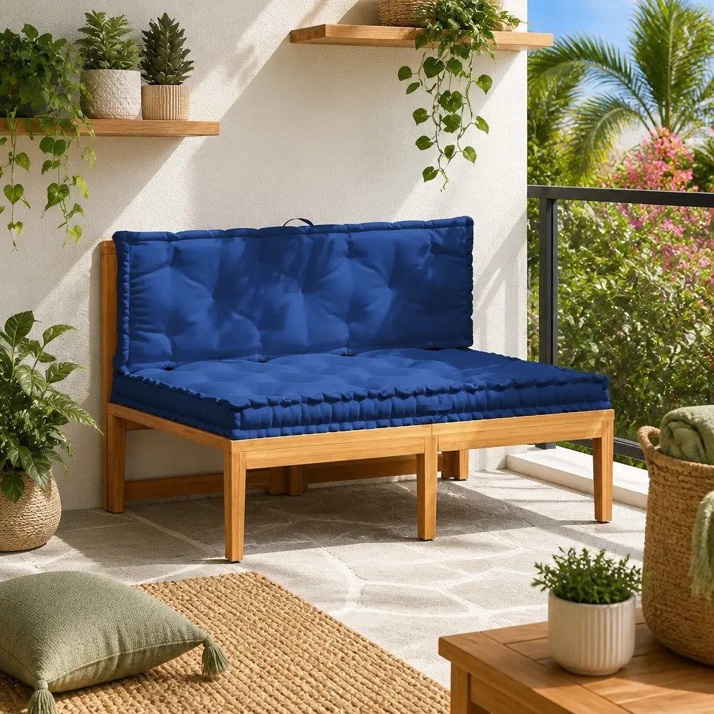 Pallet Floor Cushions Cotton Comfort 2 Piece Blue Seat Pad Garden Sofa Bench