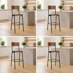 Bar Stools Set of 4 Black Stackable Dining Kitchen Chairs Sturdy Plywood Seat