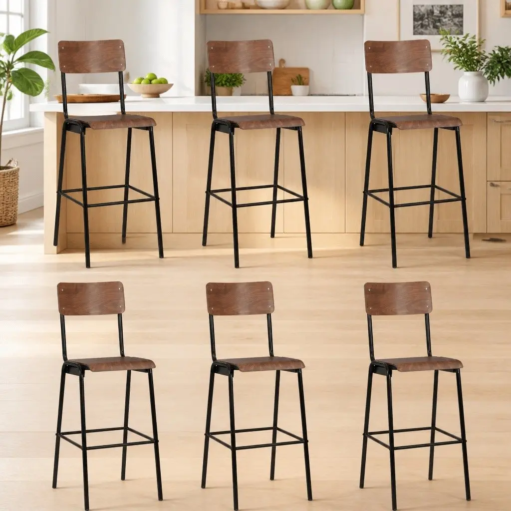 Bar Stools Stackable Dining Chair Kitchen Seating Set Black 6 Pieces