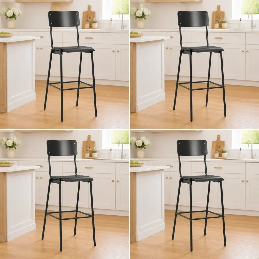 Bar Stools Set 4 Pieces Black Stackable Dining Kitchen Chairs Steel Legs