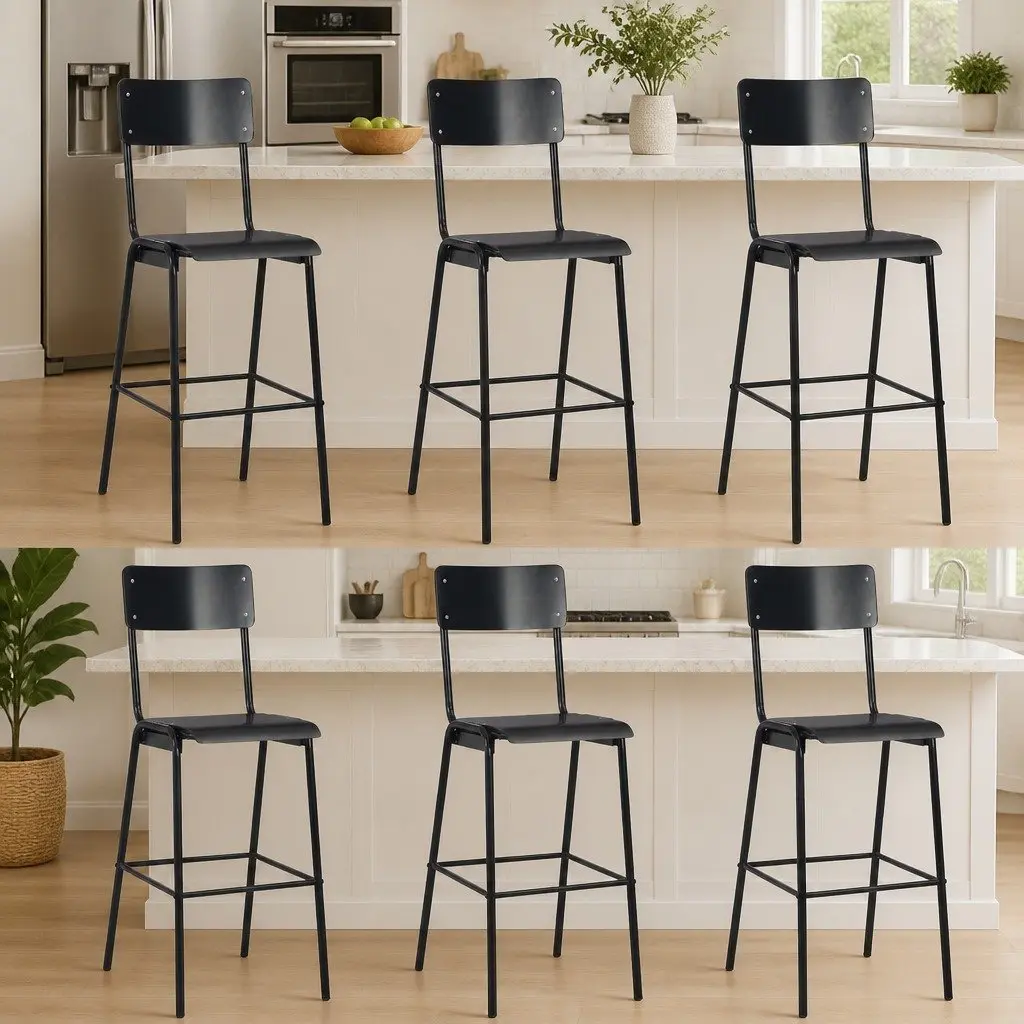 Bar Stools Set 6 Pieces Kitchen Counter Height Black Stackable Dining Chair