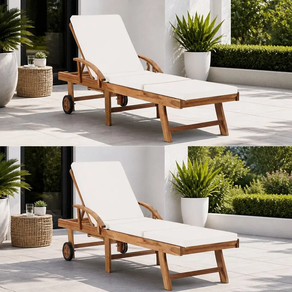 Sun Loungers Adjustable Backrest 2 Piece Cream Cushions