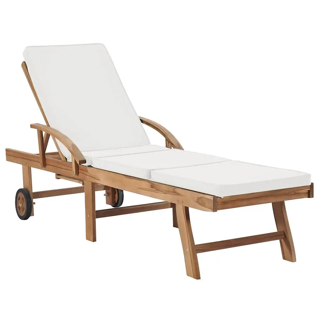 Sun Loungers Adjustable Backrest 2 Piece Cream Cushions