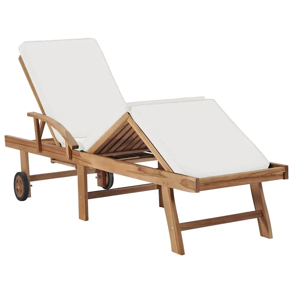 Sun Loungers Adjustable Backrest 2 Piece Cream Cushions