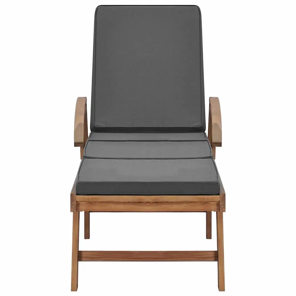 Teak Wood Sun Loungers Outdoor Garden Furniture Adjustable Backrest Dark Grey 2 Piece