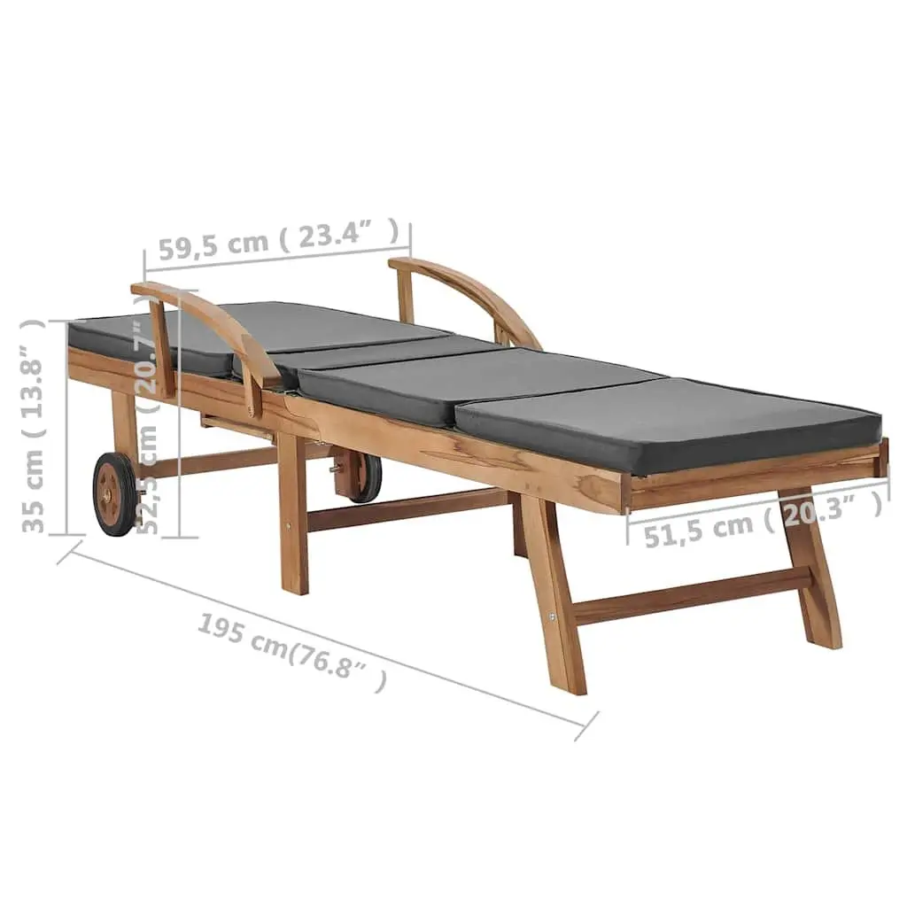 Teak Wood Sun Loungers Outdoor Garden Furniture Adjustable Backrest Dark Grey 2 Piece