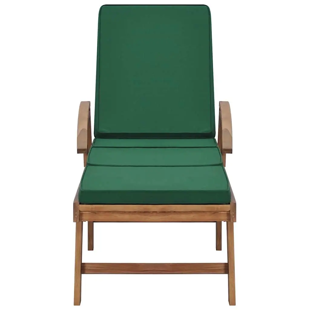 Sun Loungers Cushions 2 Piece Solid Teak Wood Outdoor Garden Patio Deck Chair Green