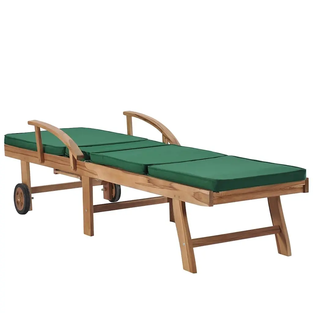 Sun Loungers Cushions 2 Piece Solid Teak Wood Outdoor Garden Patio Deck Chair Green