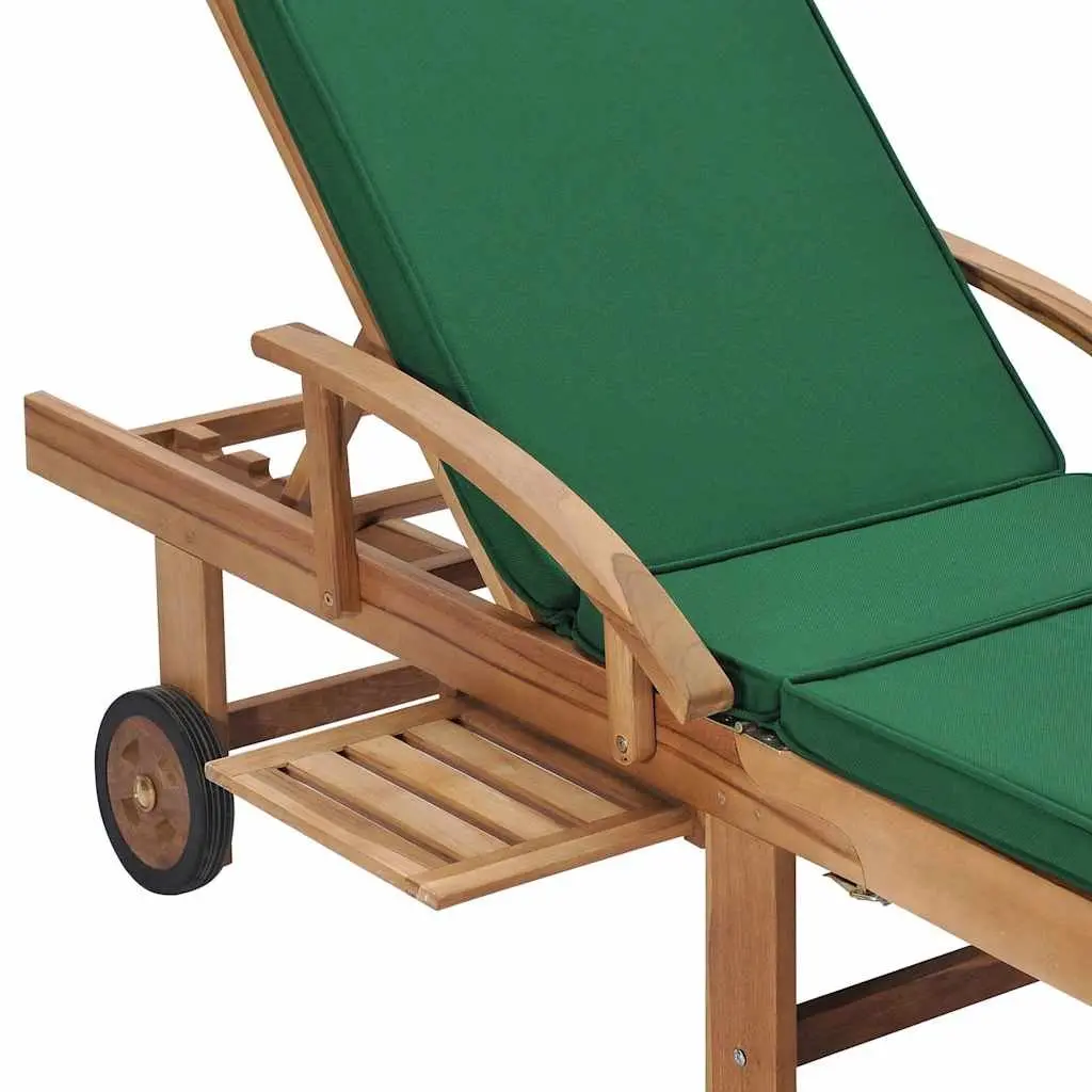 Sun Loungers Cushions 2 Piece Solid Teak Wood Outdoor Garden Patio Deck Chair Green