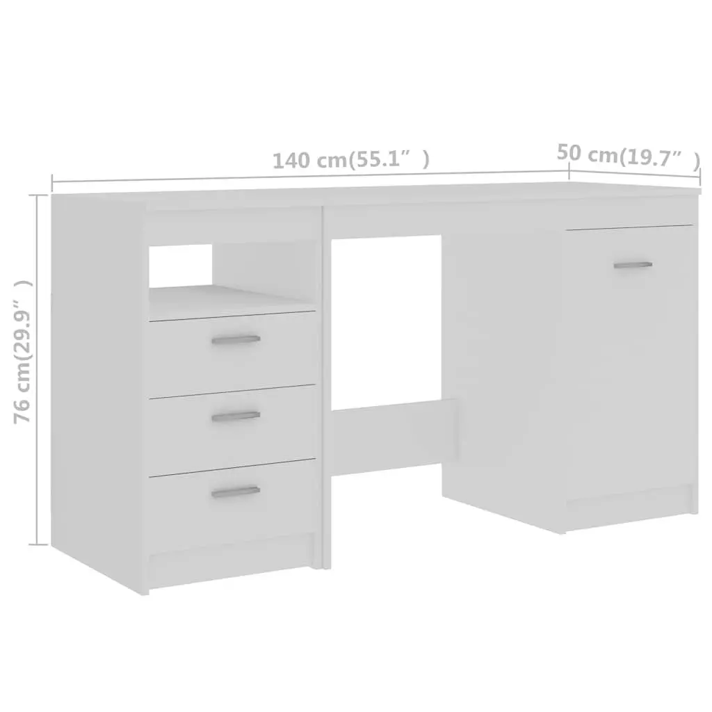 White Office Desk with Storage Drawers Door Engineered Wood Study Writing Table