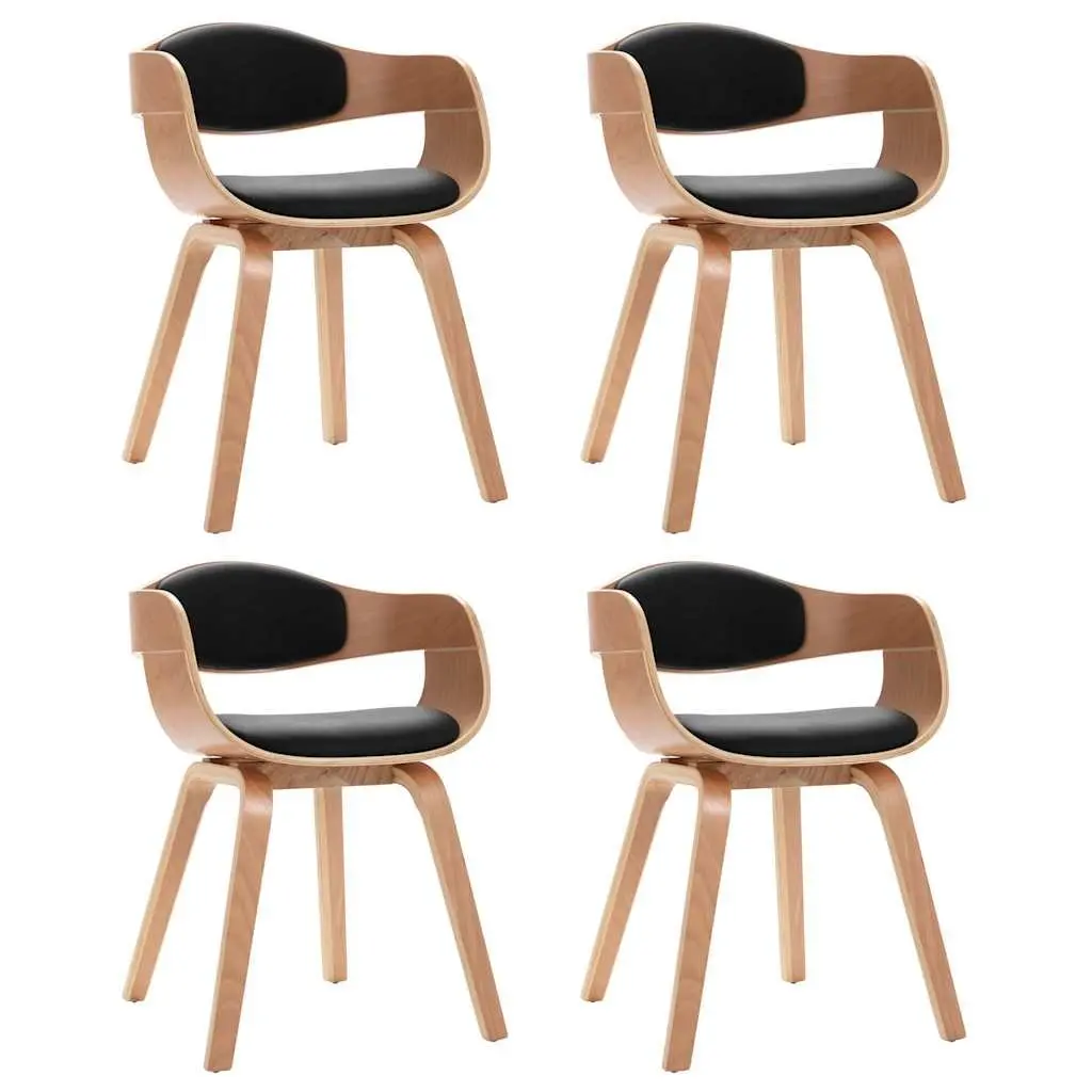 Dining Chairs Set 4 pcs Faux Leather Padded Black Bent Wood Frame