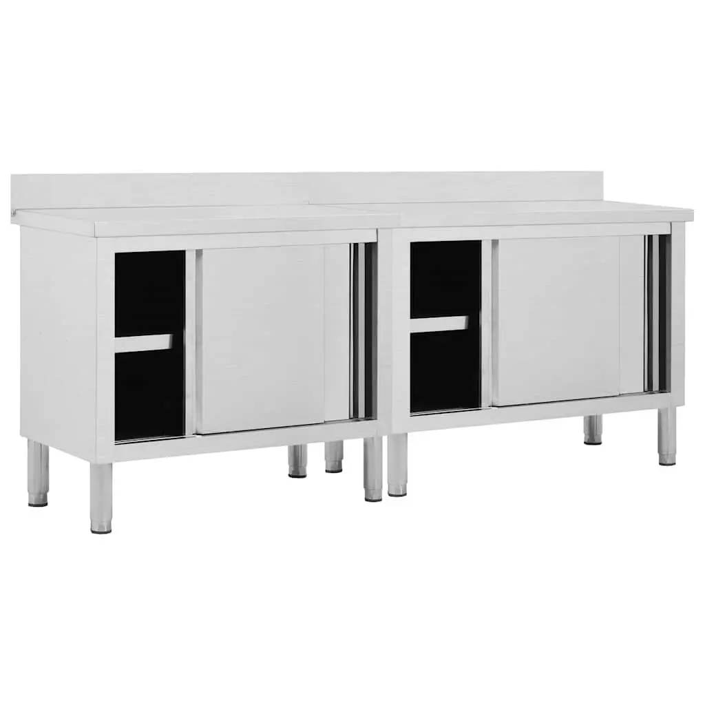 Commercial Stainless Steel Work Tables 200x50cm with Sliding Door Storage