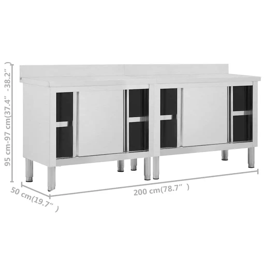 Commercial Stainless Steel Work Tables 200x50cm with Sliding Door Storage
