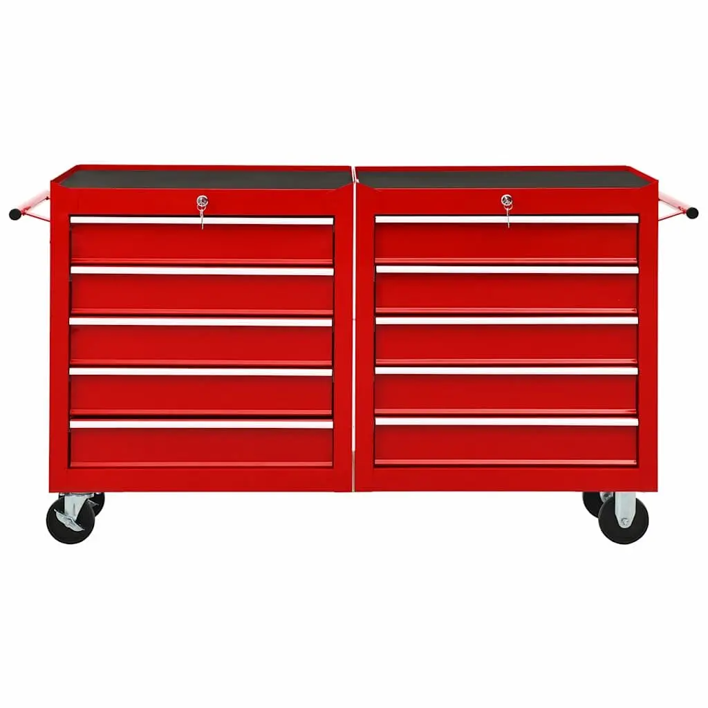 Tool Trolley Steel Workshop Storage Cabinet 10 Drawers Red Organiser