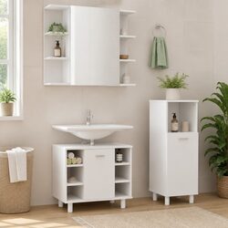 Bathroom Furniture Set 3 Piece White Cabinet Mirror Storage Vanity Engineered