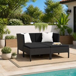 Garden Lounge Set 4 Piece Outdoor Furniture PE Rattan Cushions Black Patio