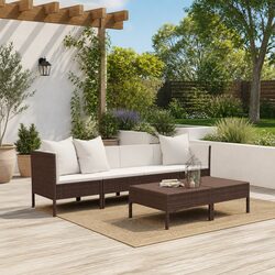 Garden Lounge Set 6 Piece Poly Rattan Brown Outdoor Furniture with Cushions