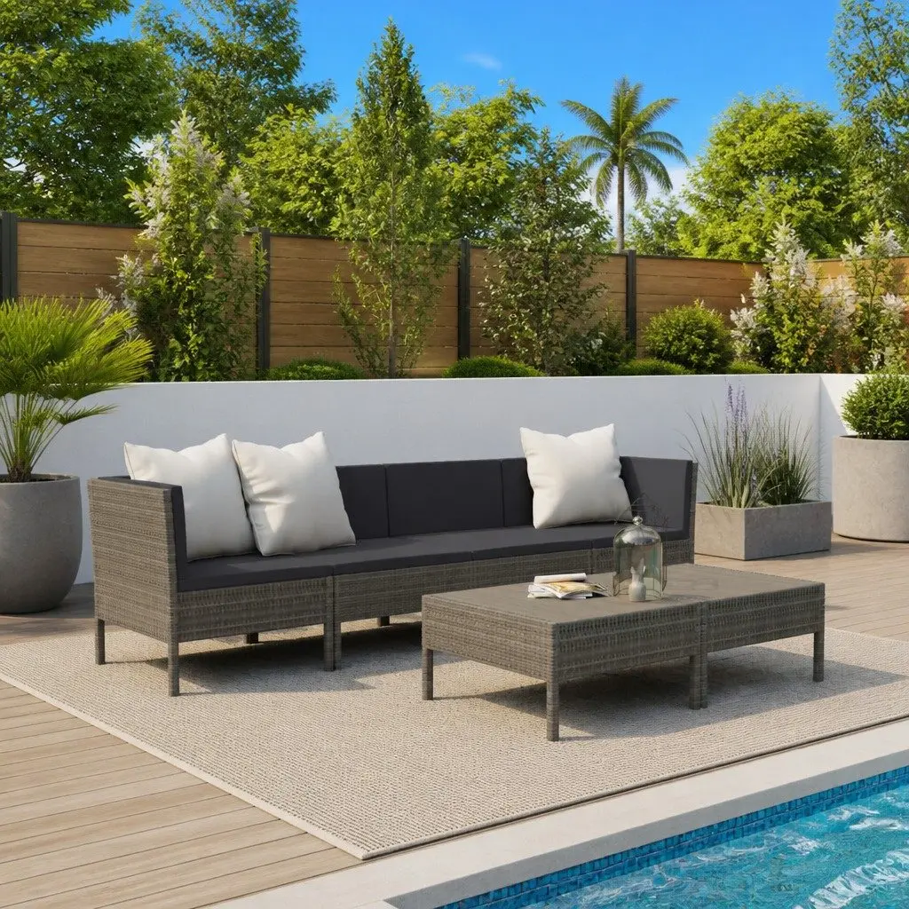 Garden Lounge Set 6 Piece Outdoor Furniture Modular Grey with Cushions