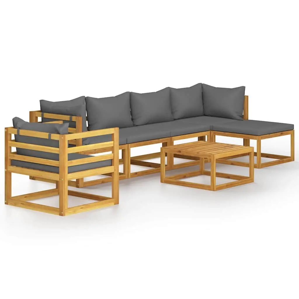 7 Piece Outdoor Garden Lounge Set Modular Patio Furniture Grey Acacia Wood Sofa Coffee Table