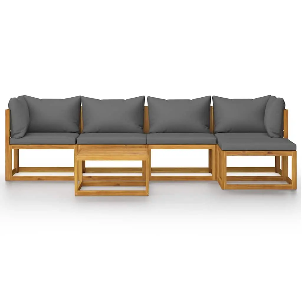 7 Piece Outdoor Garden Lounge Set Modular Patio Furniture Grey Acacia Wood Sofa Coffee Table