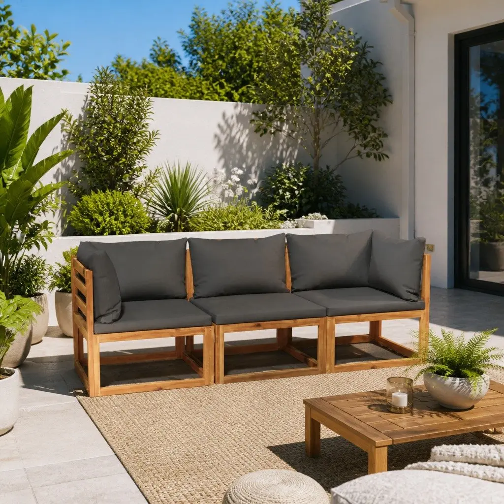 3-Seater Garden Sofa Outdoor Furniture Solid Acacia Wood Grey