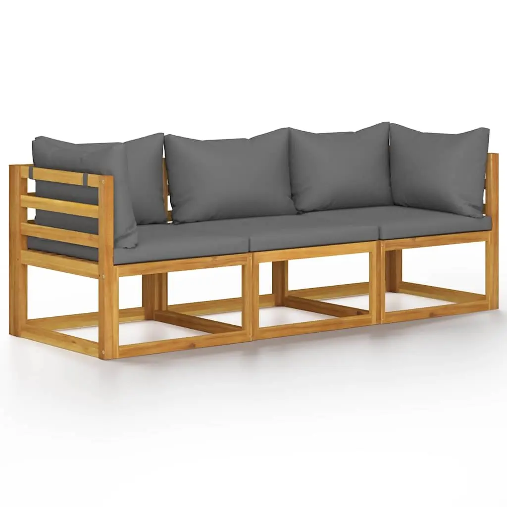 3-Seater Garden Sofa Outdoor Furniture Solid Acacia Wood Grey