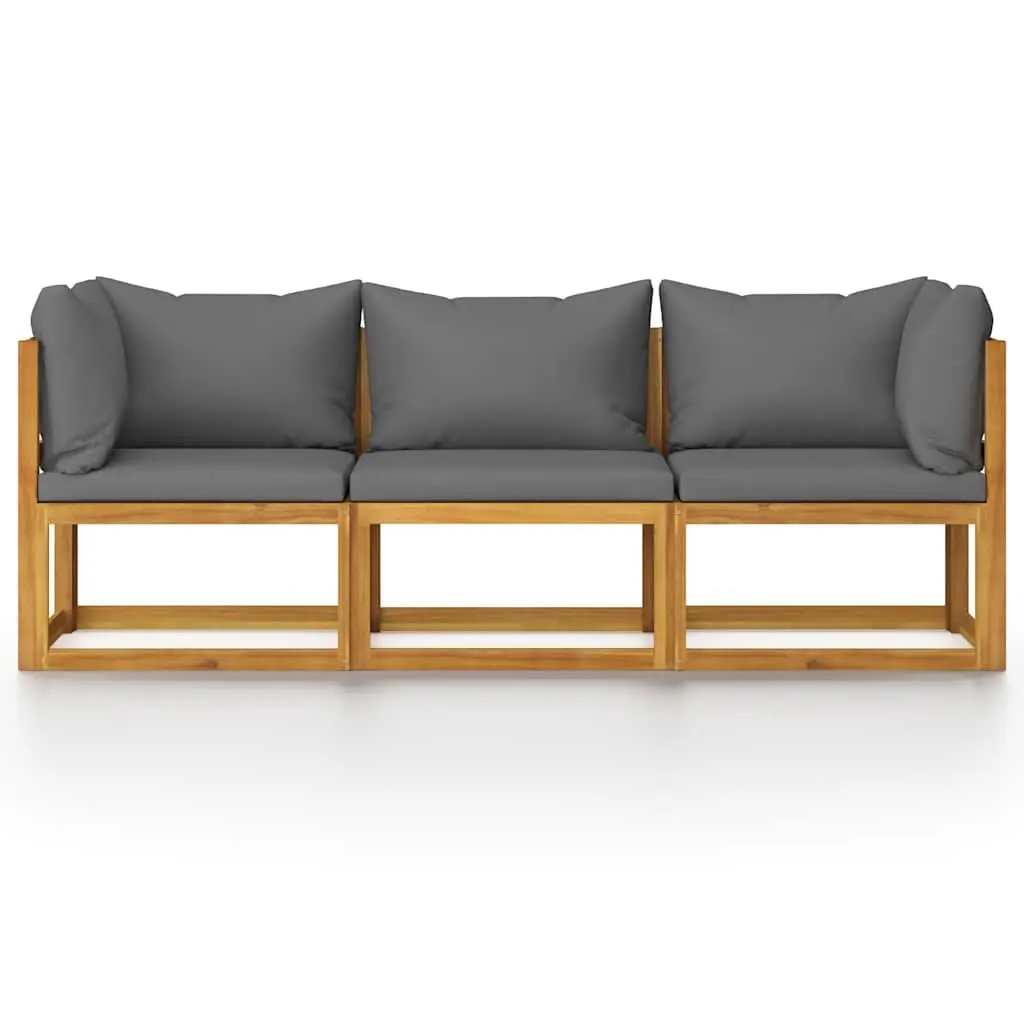 3-Seater Garden Sofa Outdoor Furniture Solid Acacia Wood Grey