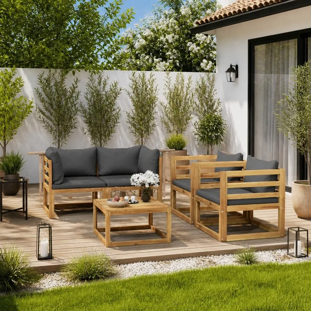 5 Piece Garden Lounge Set Outdoor Furniture Cushions Coffee Table Grey