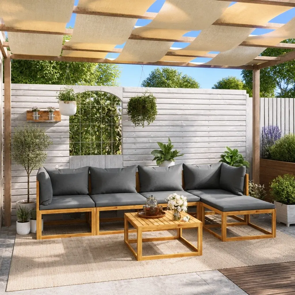 Garden Lounge Set Outdoor Furniture 6 Piece Acacia Wood Sofa Coffee Table Grey