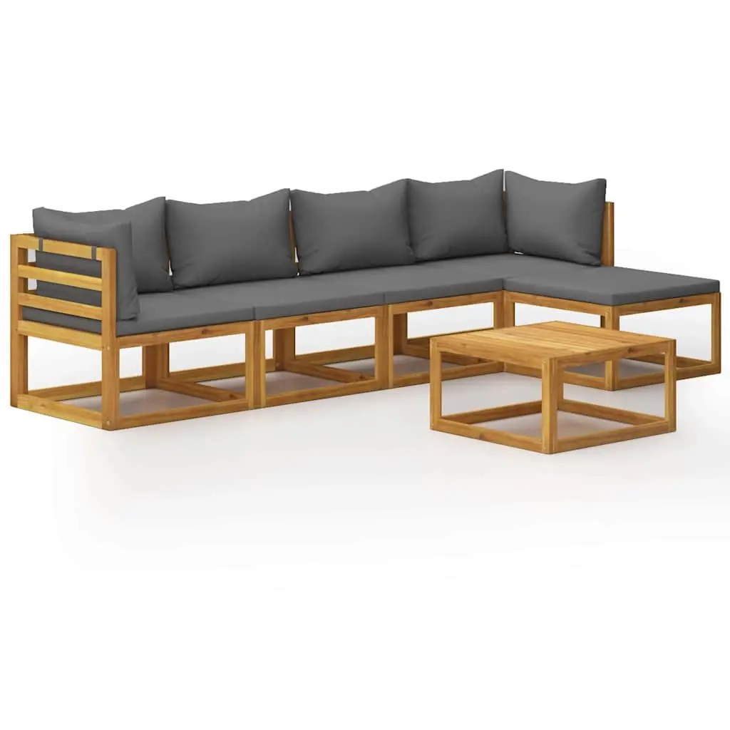 Garden Lounge Set Outdoor Furniture 6 Piece Acacia Wood Sofa Coffee Table Grey