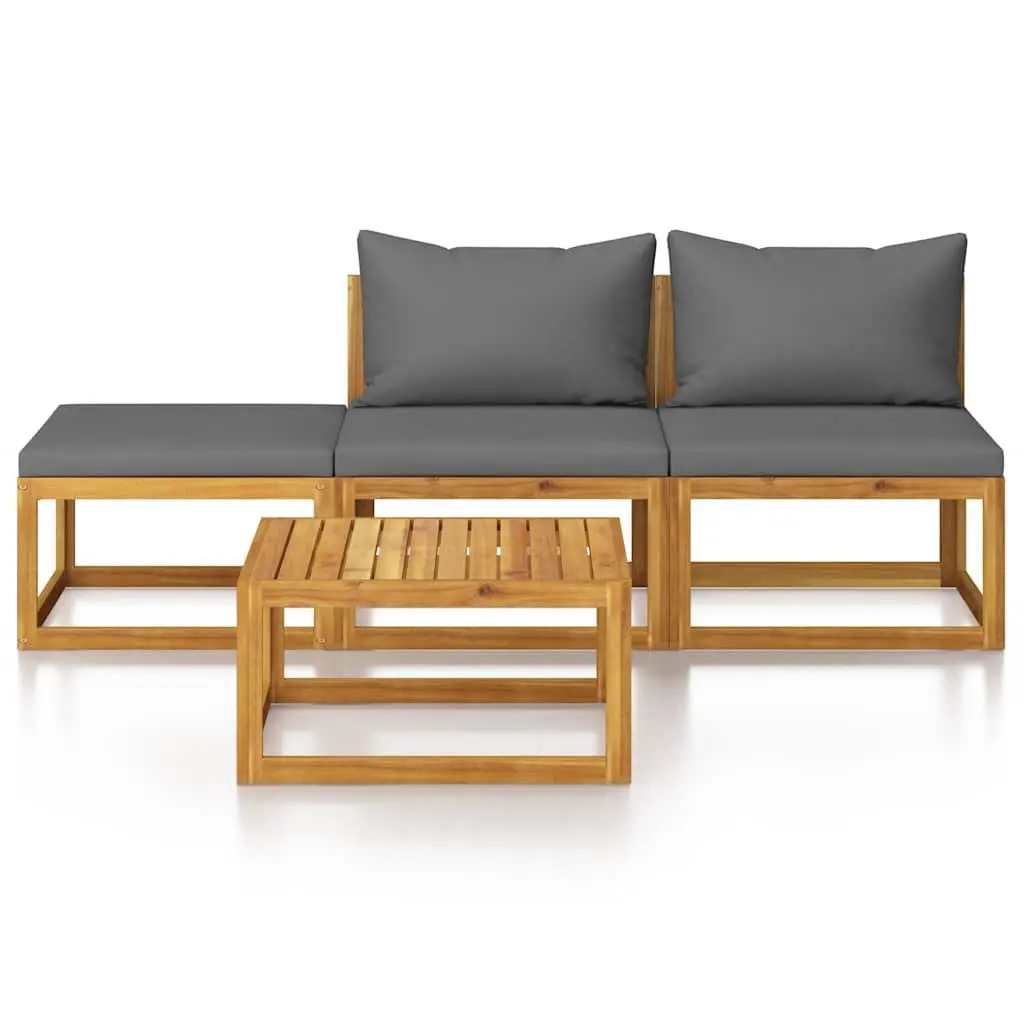 Garden Lounge Set Outdoor Furniture 4 Piece Acacia Wood Sofa Coffee Table Grey
