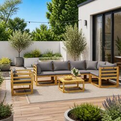 Comfortable 7-Piece Outdoor Lounge Set with Coffee Table - Grey