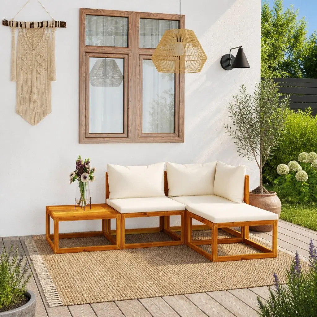 Garden Lounge Set Outdoor Furniture 4 Piece Patio Sofa Coffee Table Cream