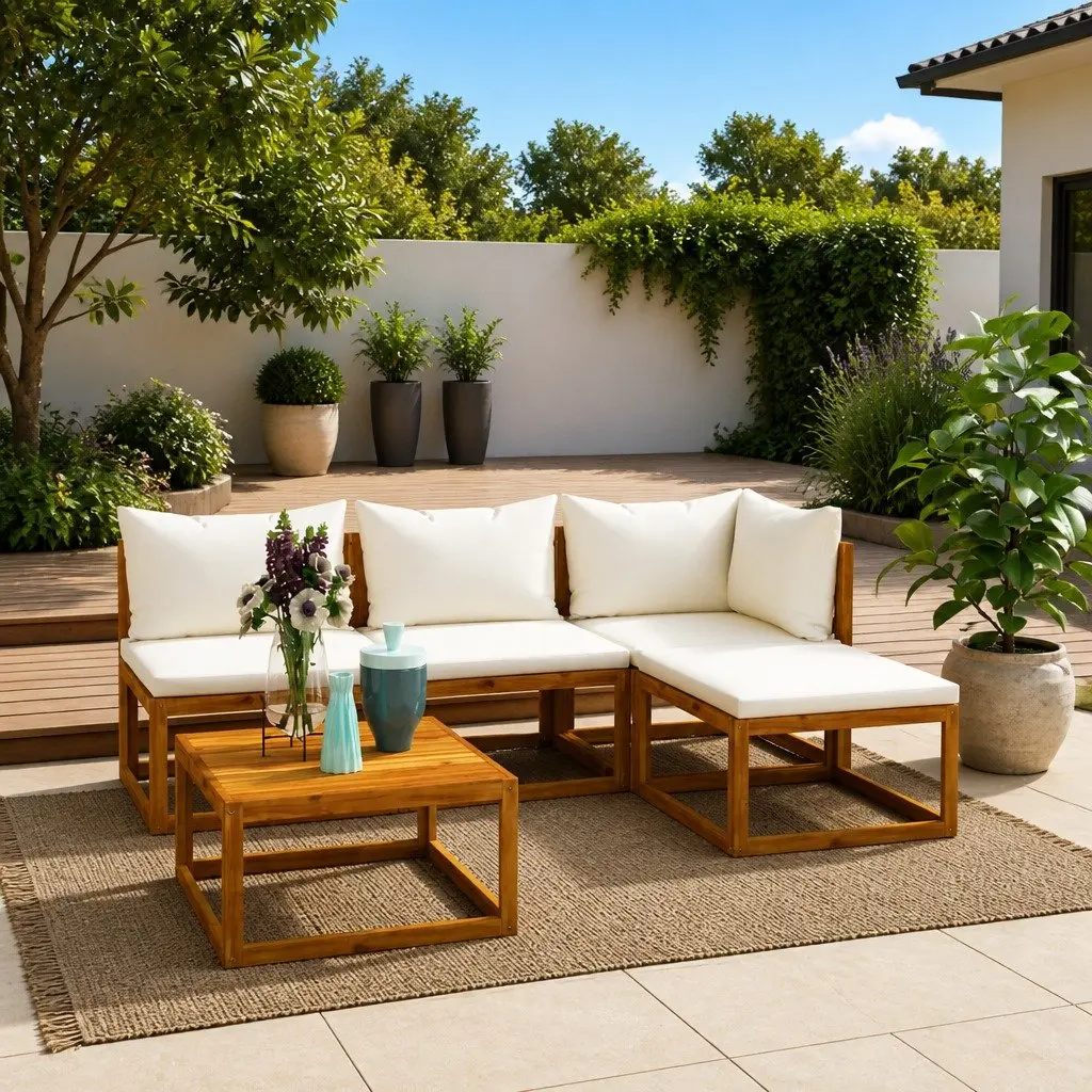 5 Piece Outdoor Lounge Set with Cushions Coffee Table Cream