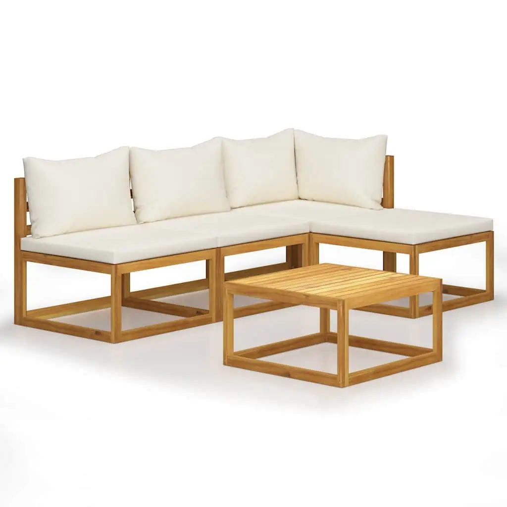5 Piece Outdoor Lounge Set with Cushions Coffee Table Cream