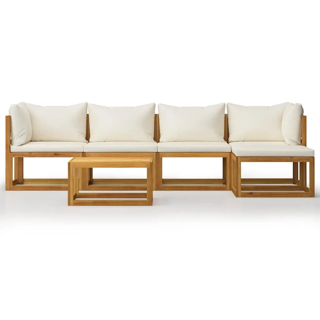 Garden Lounge Set 6 Piece Cream Acacia Wood Sofa Coffee Table with Cushions