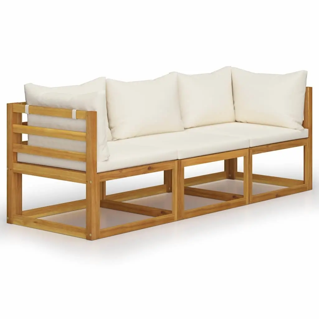 3-Seater Garden Sofa Outdoor Use Solid Wood Cream Colour