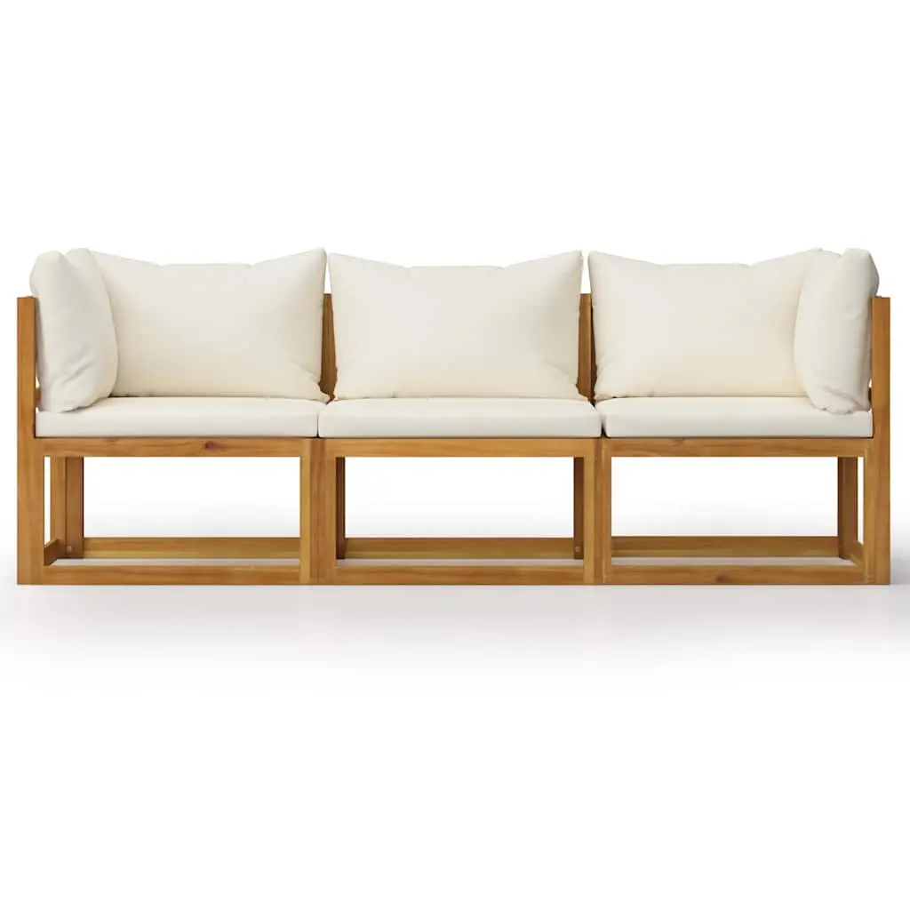 3-Seater Garden Sofa Outdoor Use Solid Wood Cream Colour