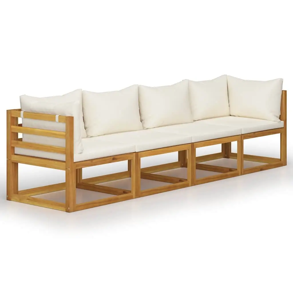 4-Seater Garden Sofa Outdoor Patio Furniture Set Cream Solid Wood Frame Thick Cushions